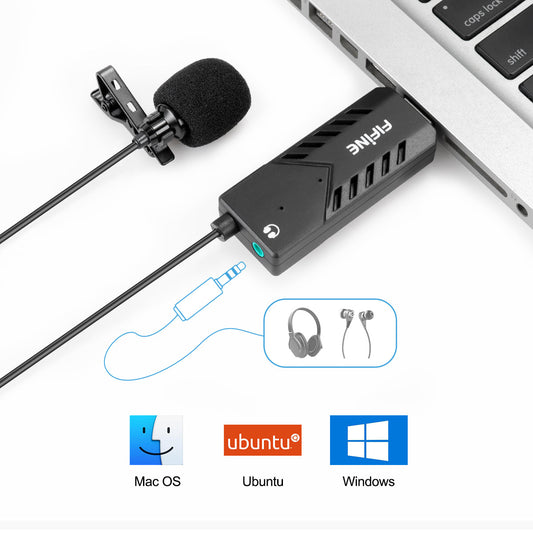 FIFINE K053 USB microphone with clip-on lavalier and 6.5ft cable