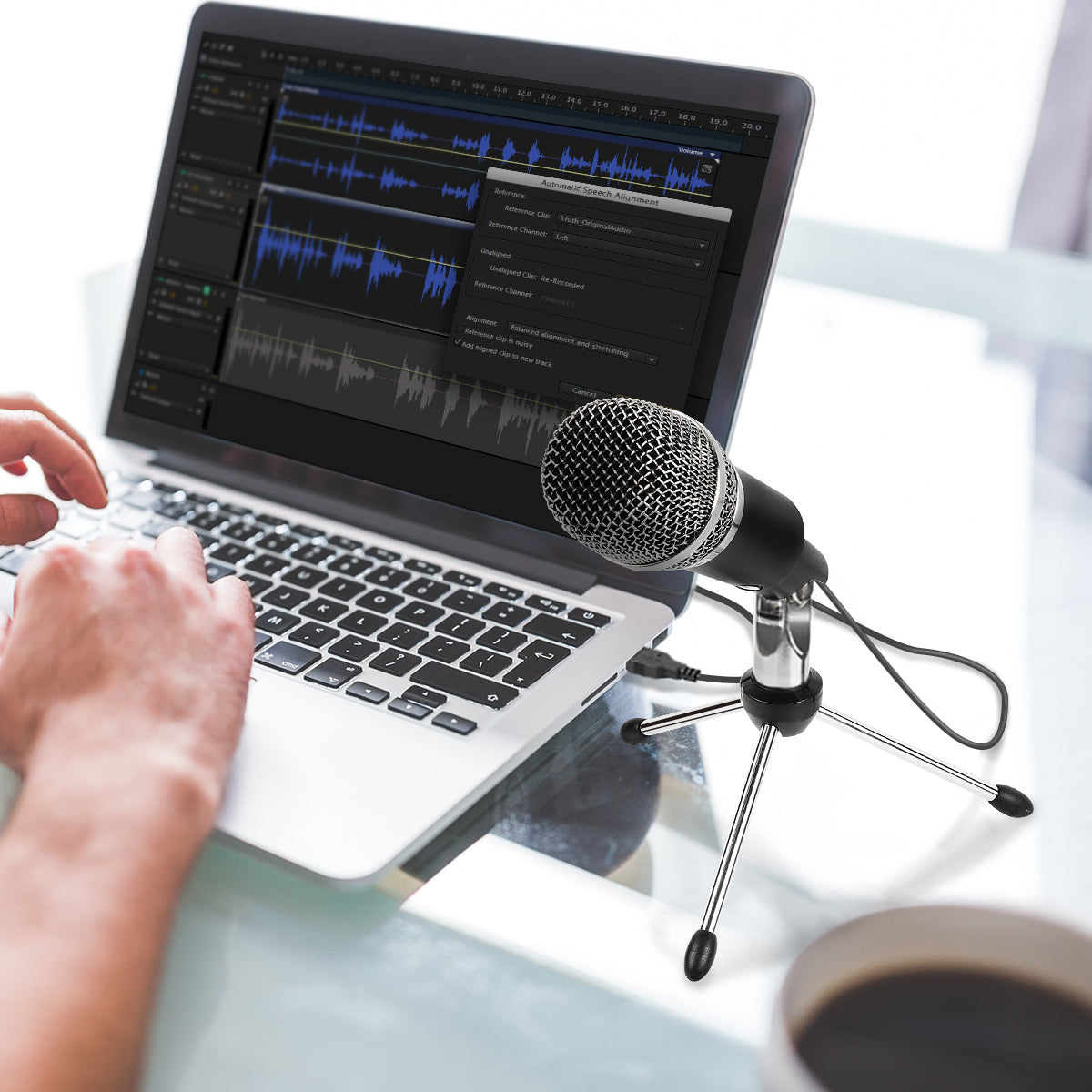 FIFINE K668 USB Microphone on desk stand, cardioid condenser USB mic