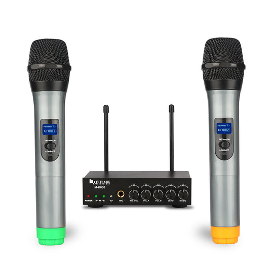 FIFINE K036 wireless dual handheld microphone system with receiver
