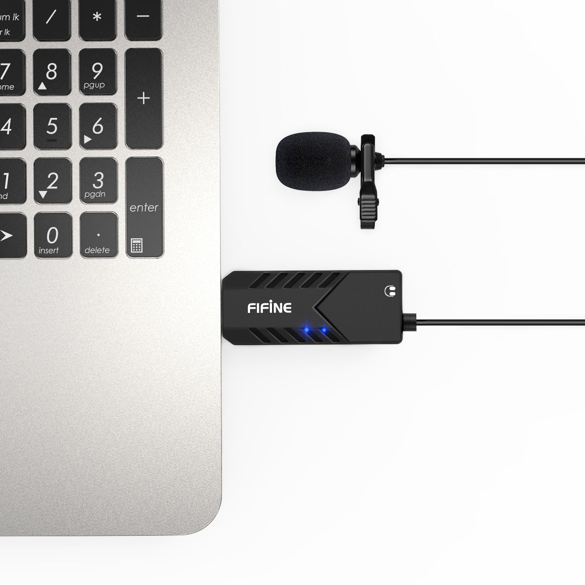 FIFINE K053 USB microphone with clip-on lavalier and 6.5ft cable