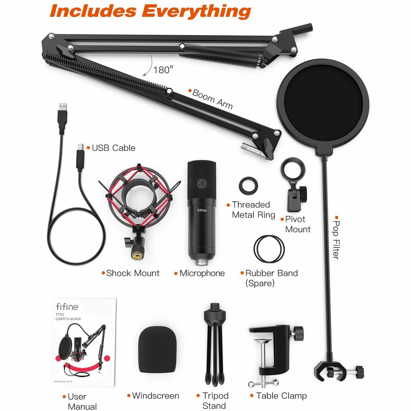 FIFINE T732 USB Microphone on adjustable stand